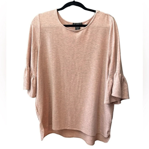 Adrianna Papell Top Pink Heather Soft Knit Rounded Hem Bell Sleeve Size XL - Picture 1 of 4